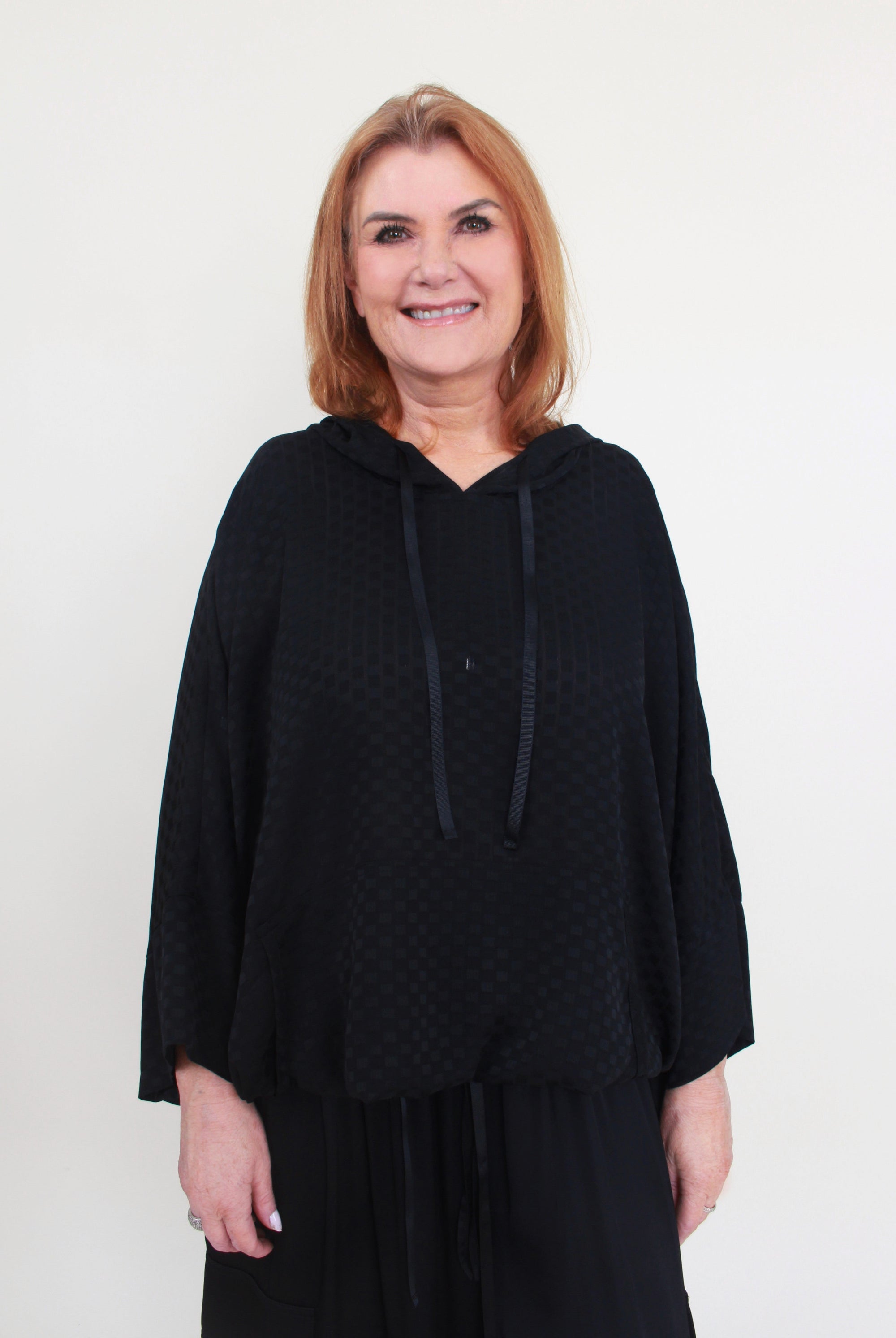 womens light hooded long sleeve top black