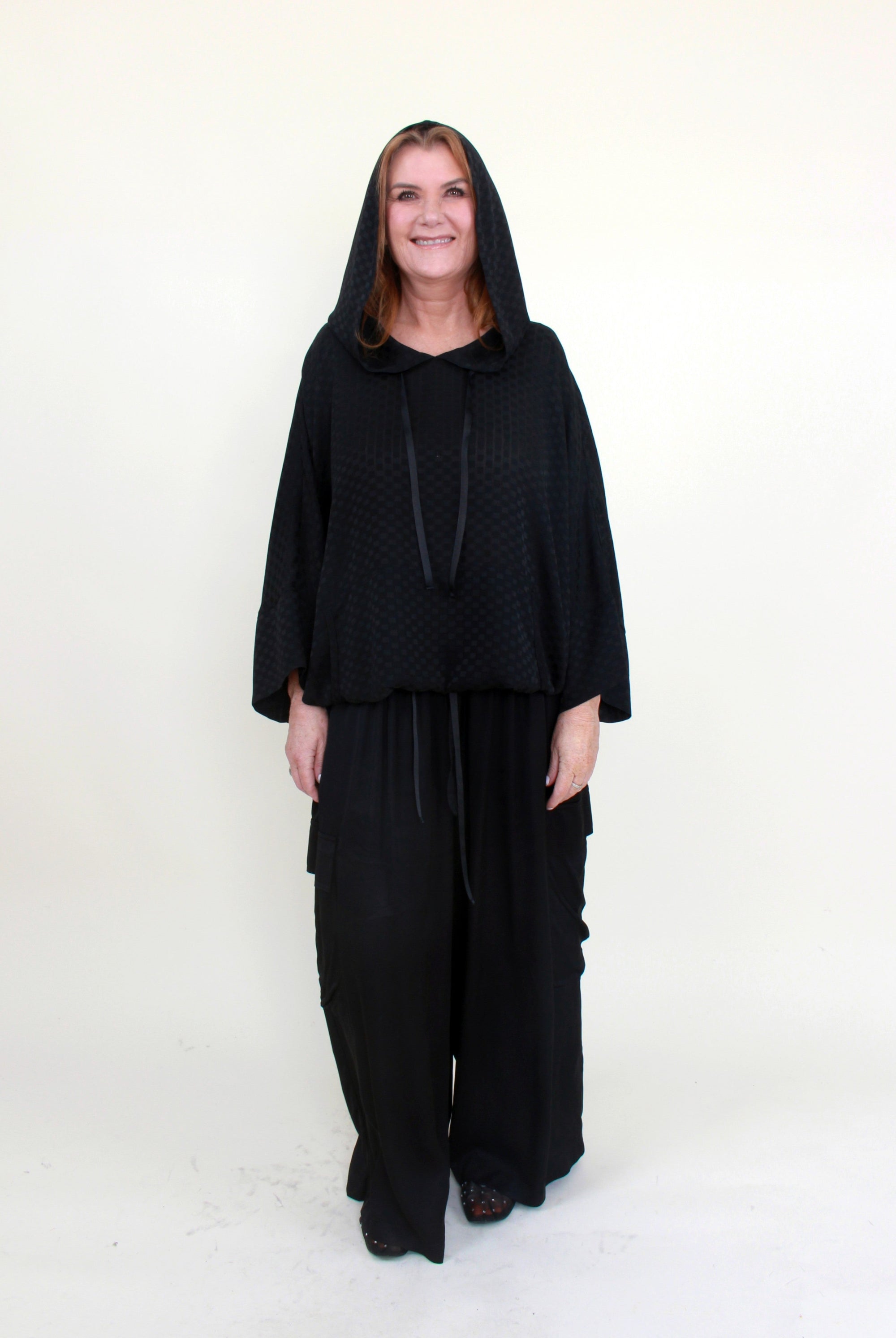 womens light hooded long sleeve top black