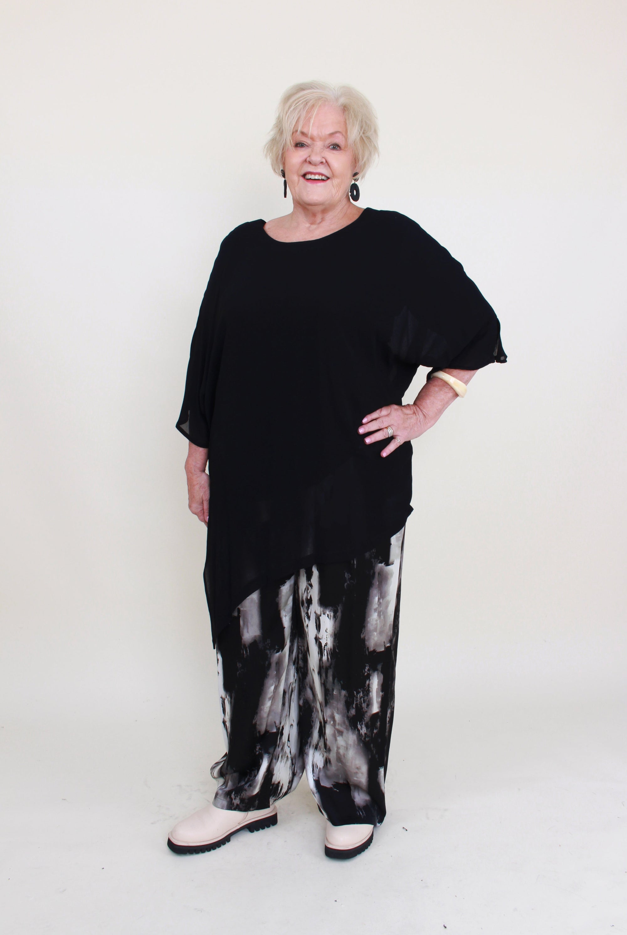 womens black semi sheer asymmetric reversible top black