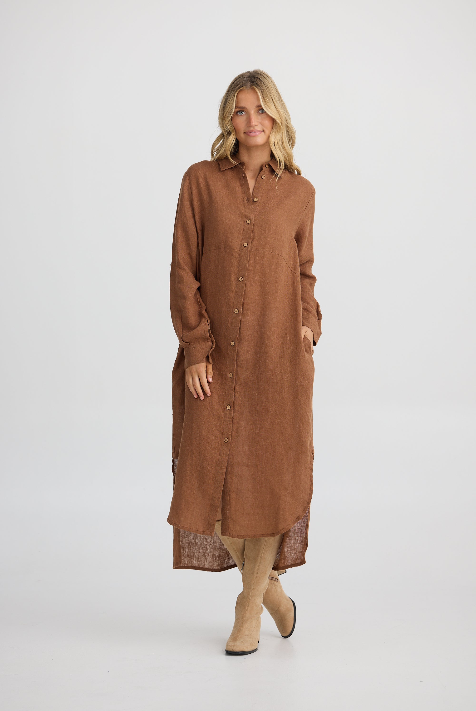 women's brown shirt dress