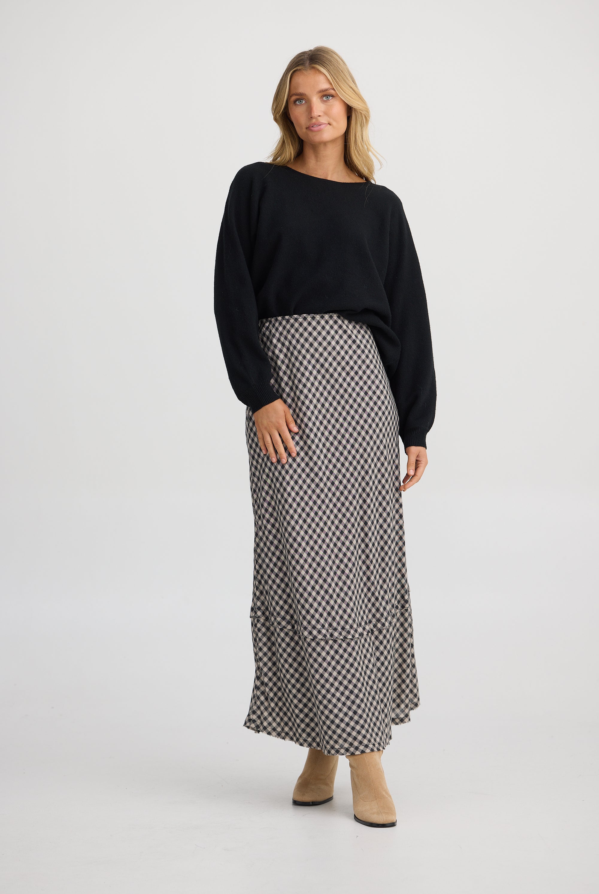 women's check bias cut skirt