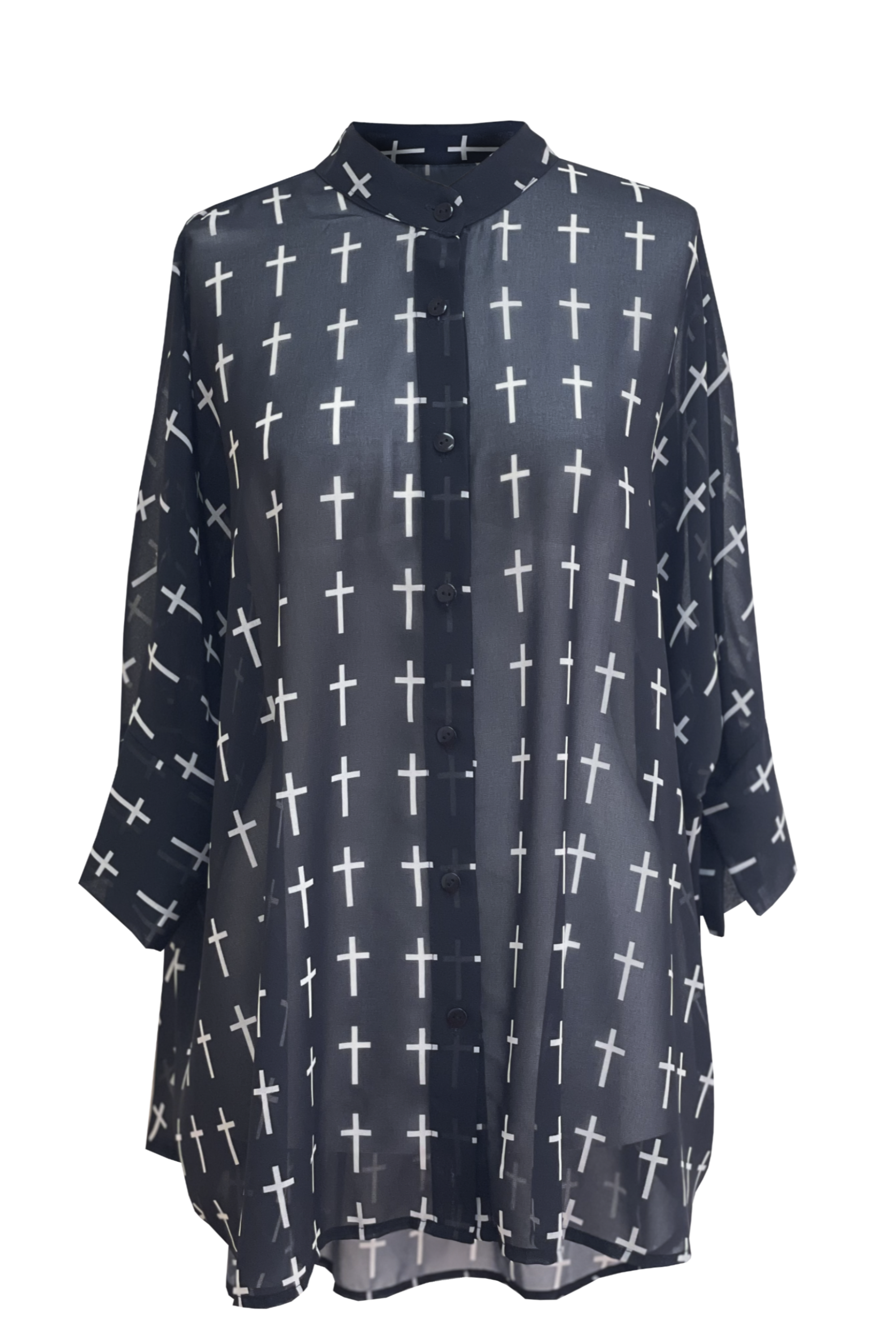 cross-print-chiffon-shirt-black-white-plus-size-clothing