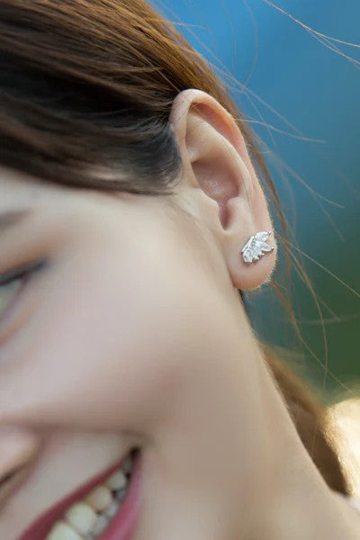 angel wing shape earrings stirling silver stainless steel on ear