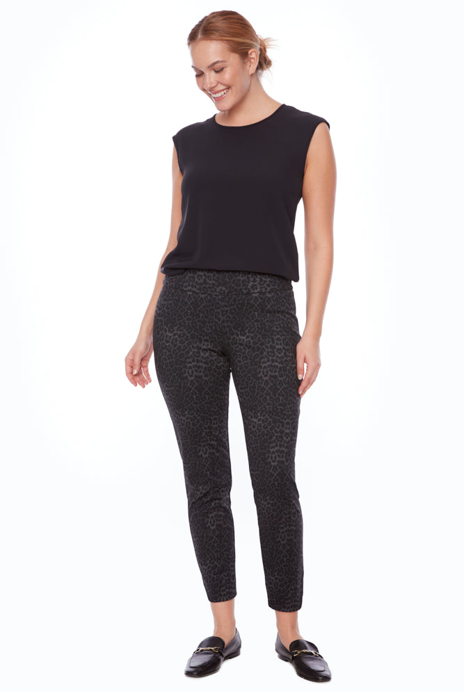 womens animal print black slim pant