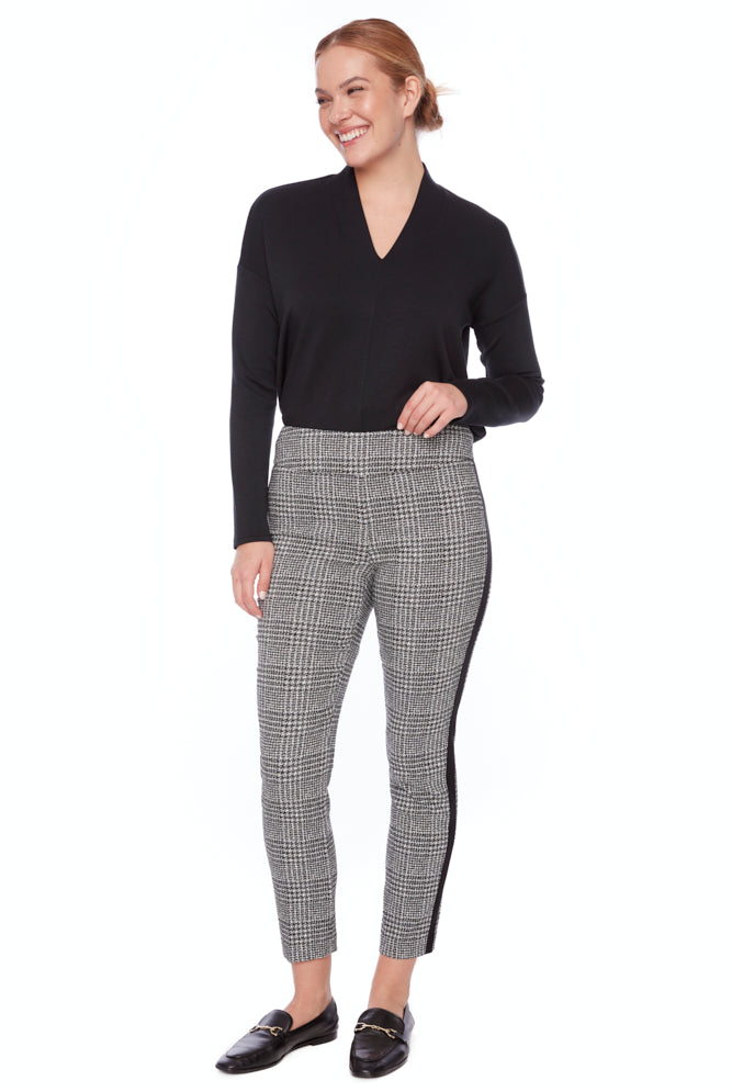 womens plaid grey print slim ankle length pant