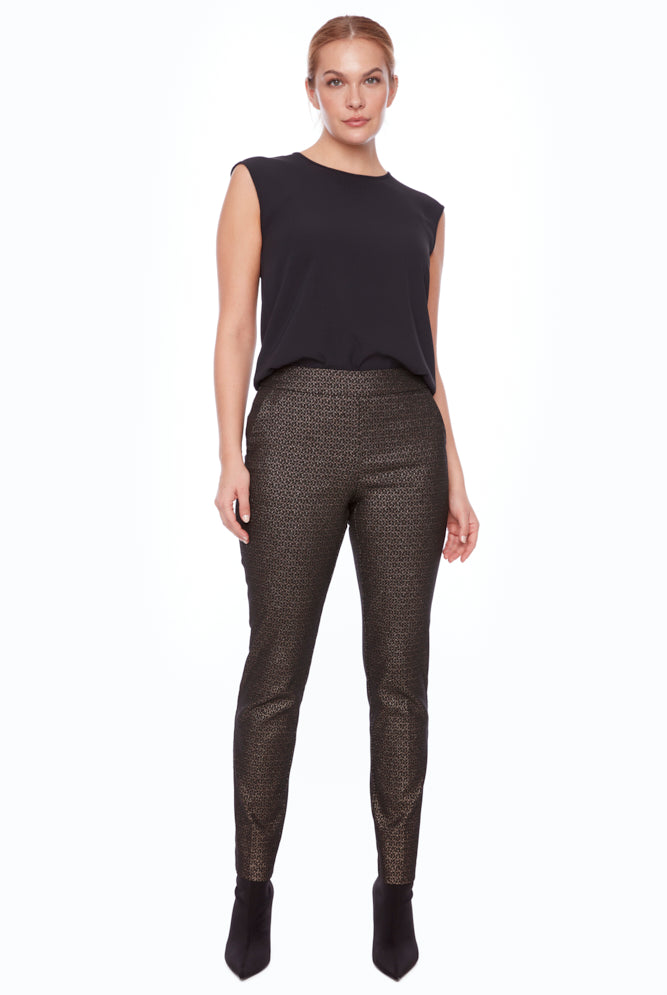 women slim pant gold grey textue