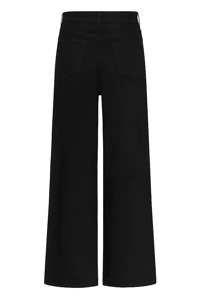 Black wide-leg pants on a white background back angle
