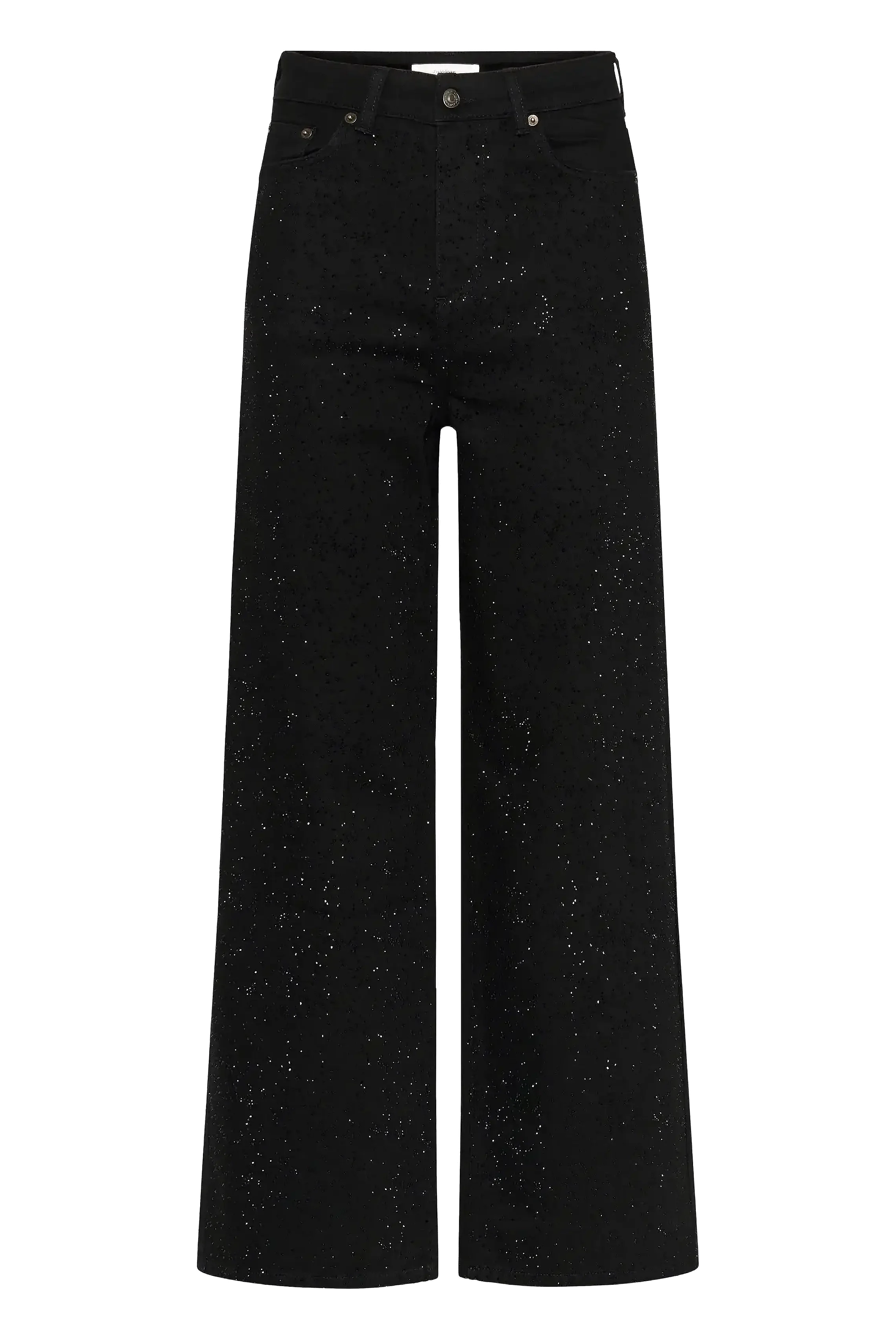 Black jeans diamante feature on a white background