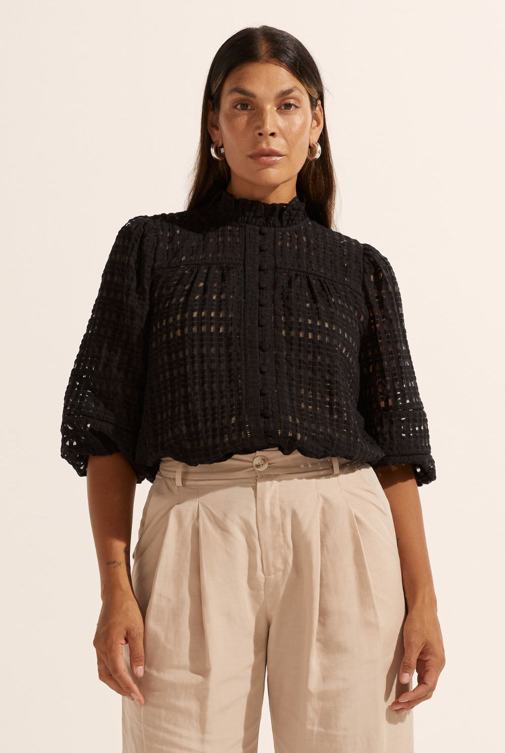 women's black lace blouse