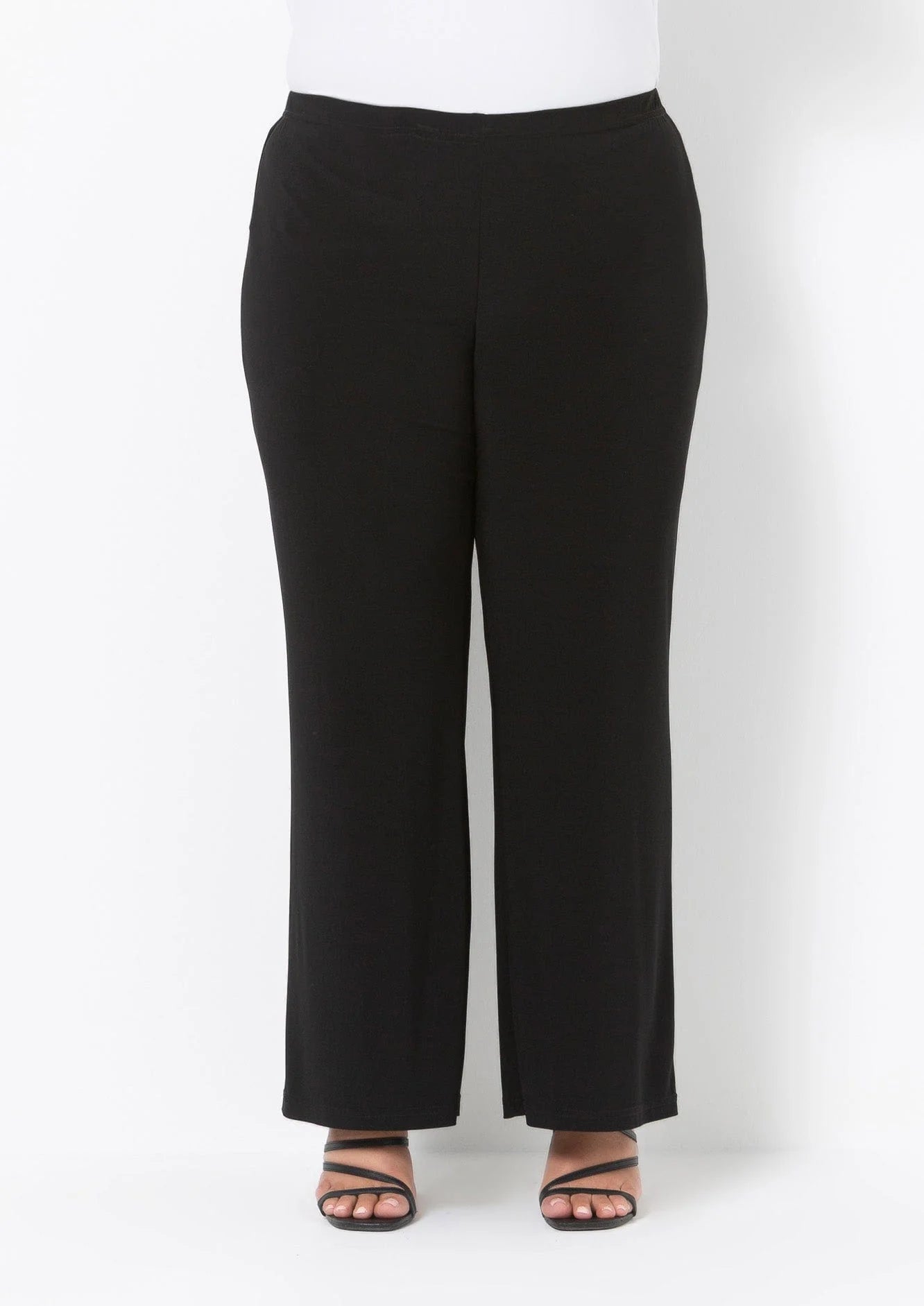 Black wide-leg pants on a white background