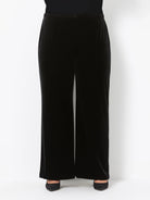 Black wide-leg pants on a white background