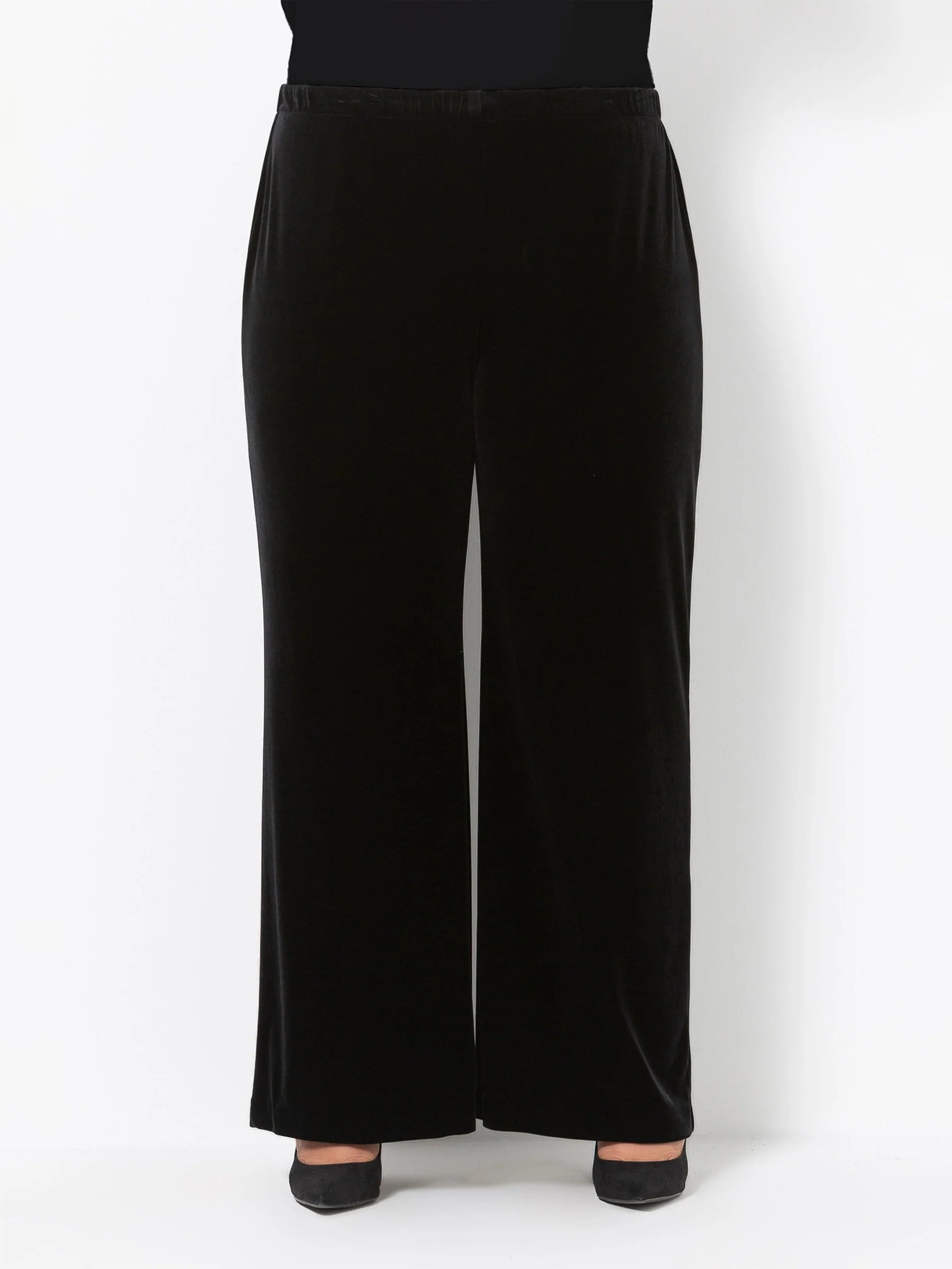 Black wide-leg pants on a white background