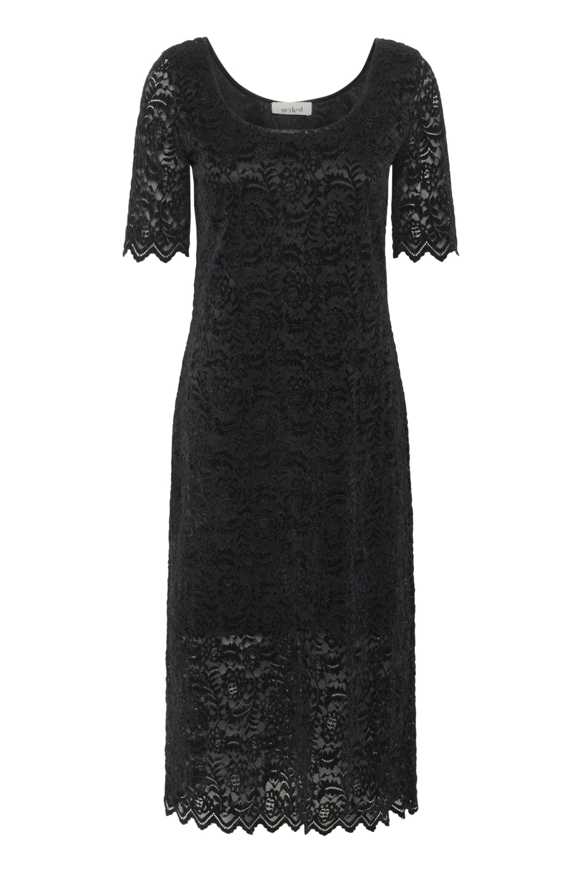Black lace dress on a white background