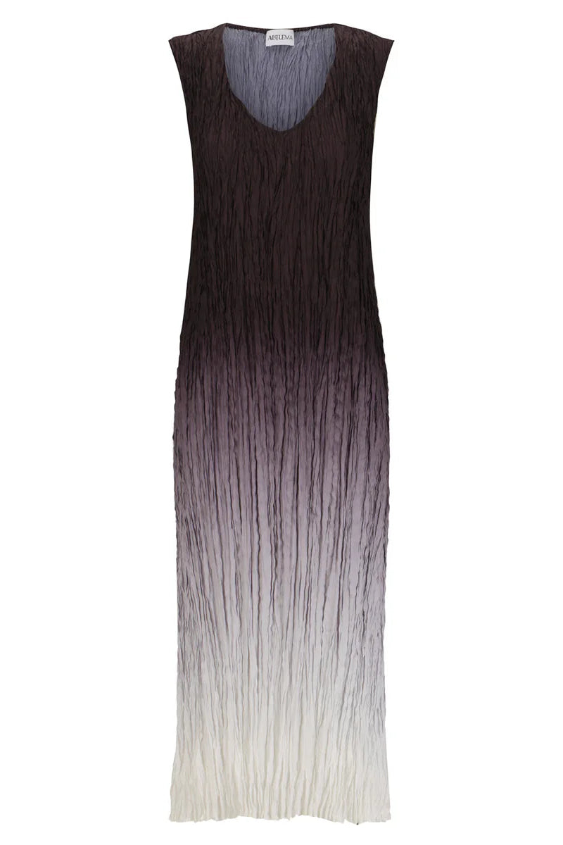 Gradient dress with black to white color transition on a white background