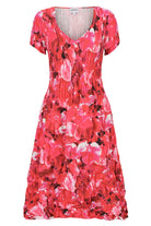 womens smash finish midi dress pink floral worn by model clear cut
