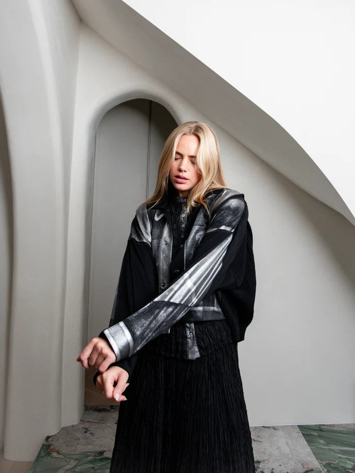 foiled silver print crop jacket