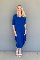 midi-dress-cobalt-blue-sleeve-v-neck