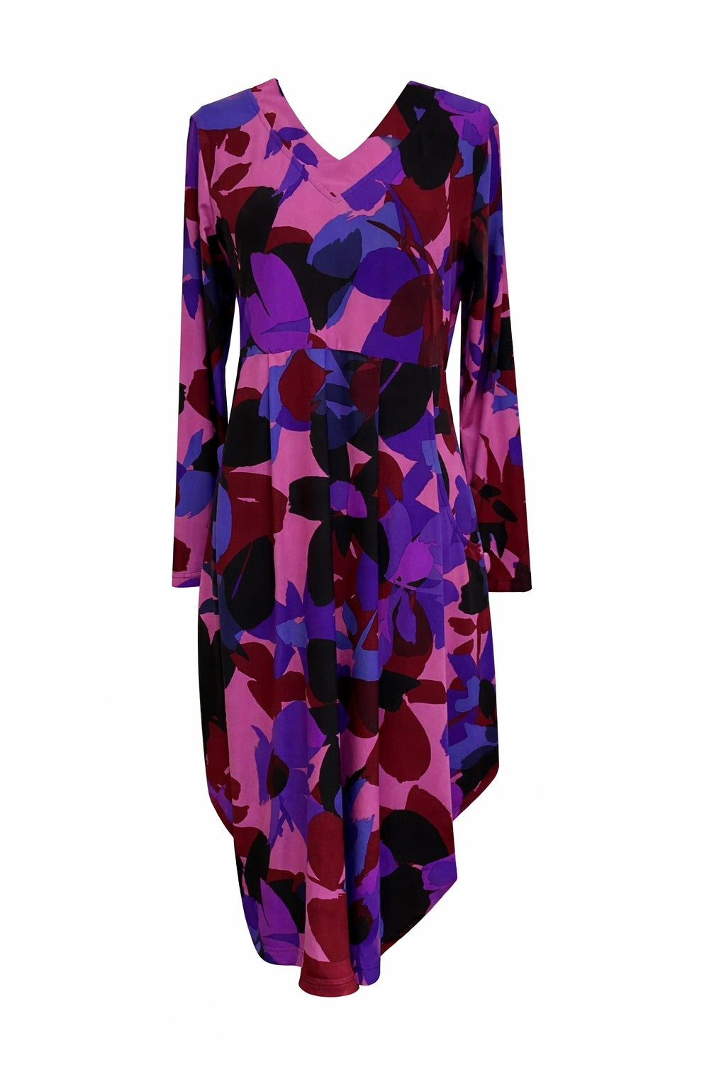 multi tone purple floral dress on a white background