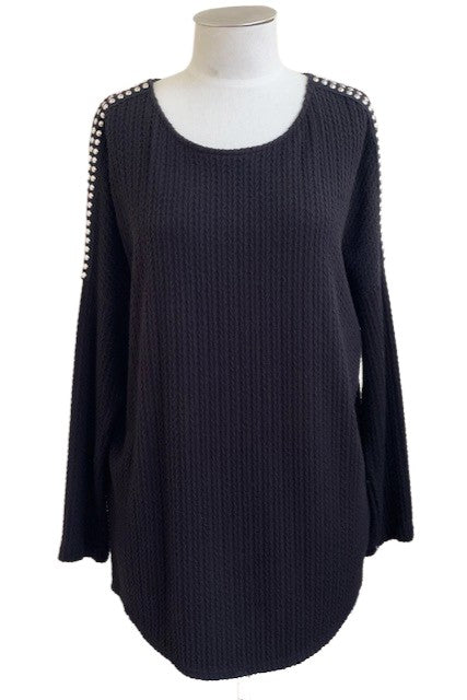 womens knit blacklongline jumper with long sleeve and stud details