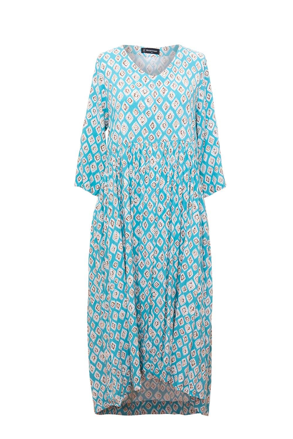 turquoise printed midi dress clear cut white background