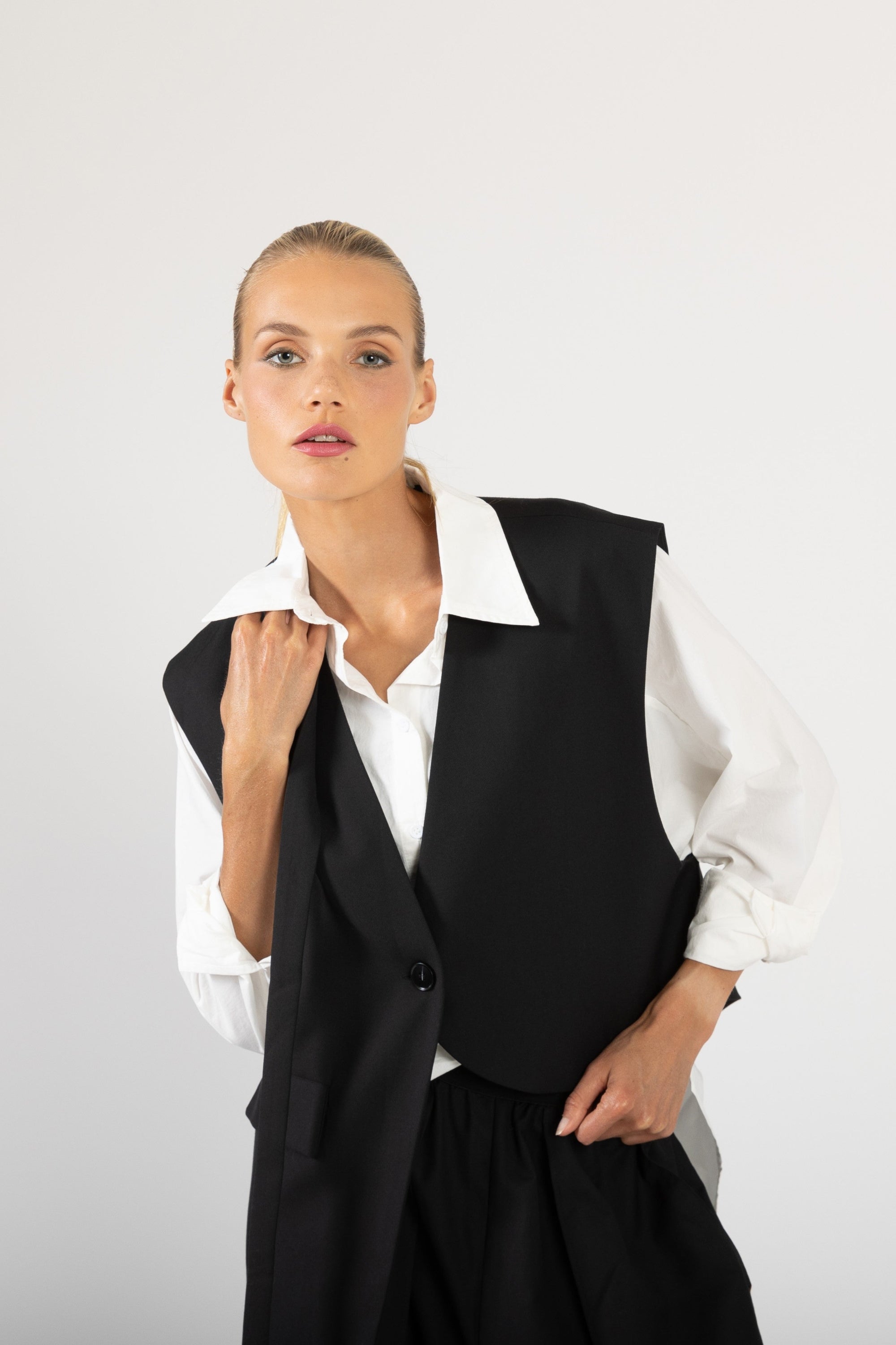 womens asymmetircal structured vest black