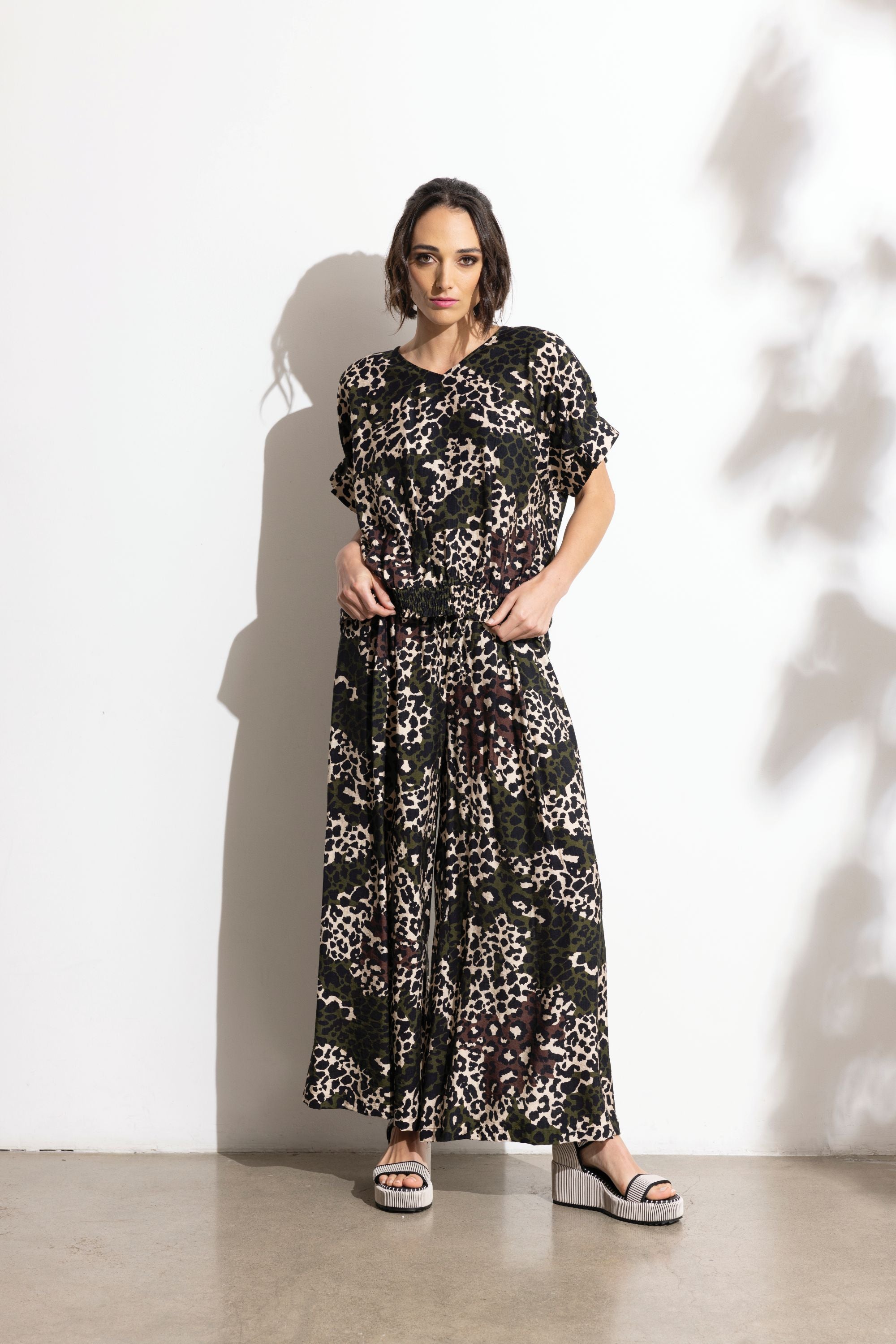 dark multi colour leopard print top and pants