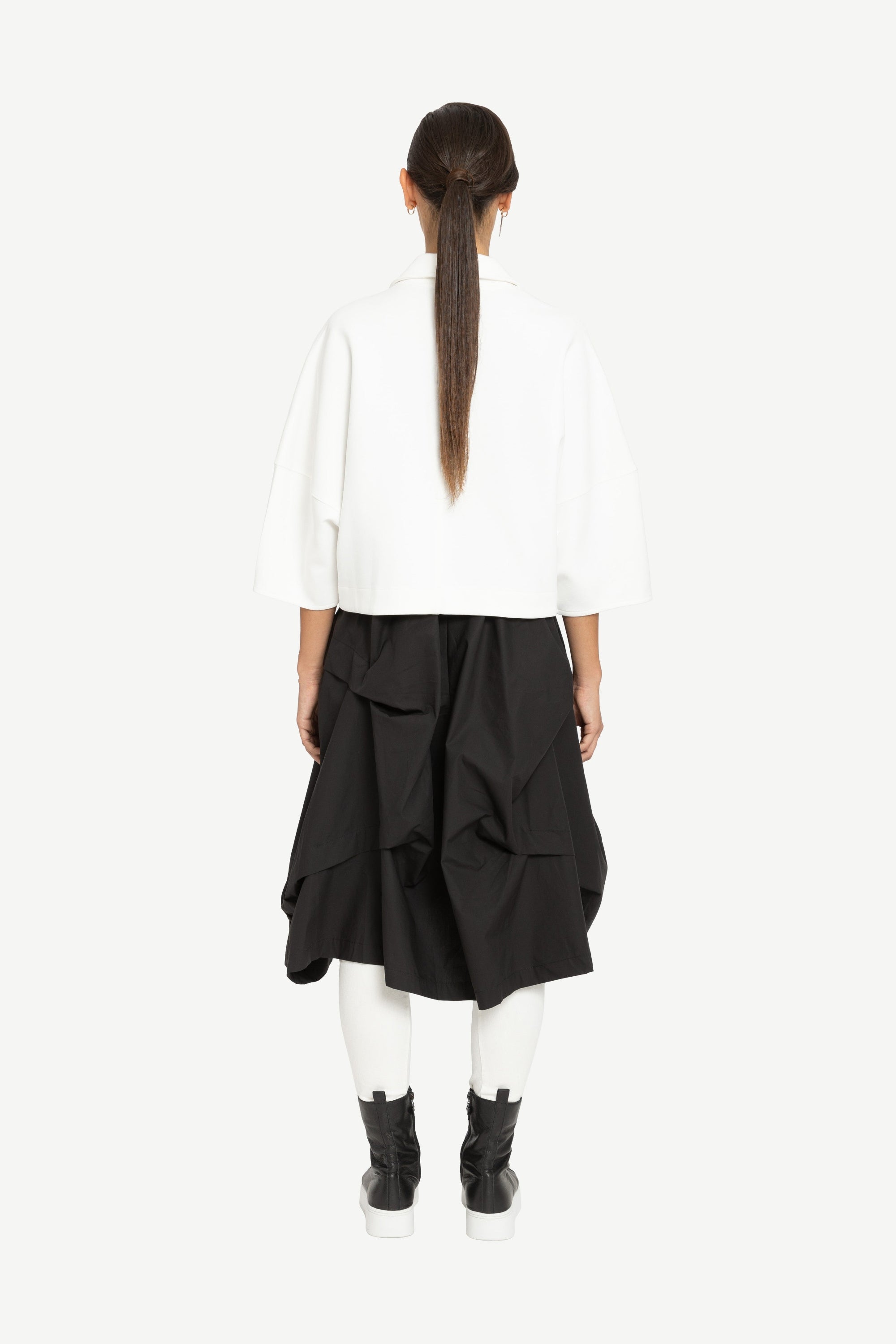 womens cropped structural jacket white back view