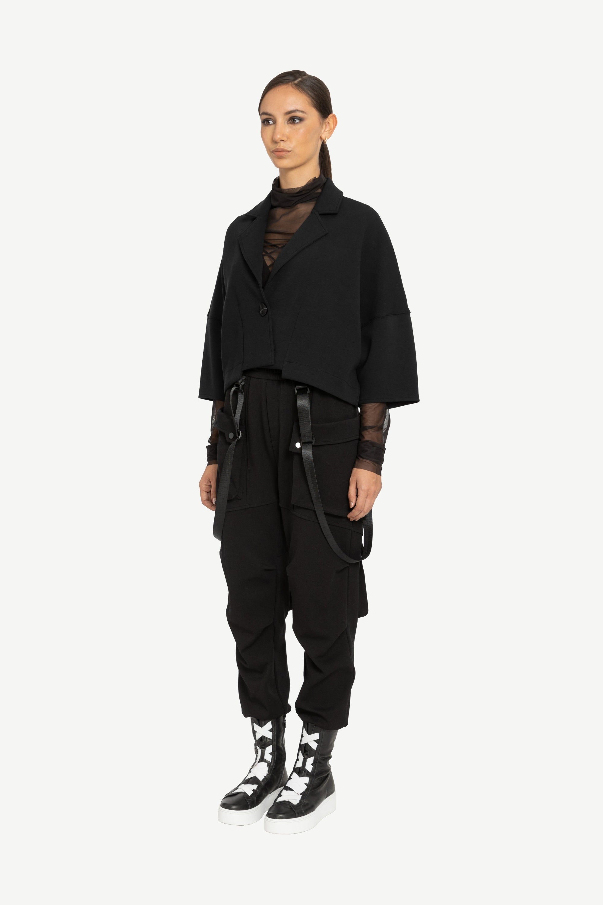 womens cropped structural jacket black