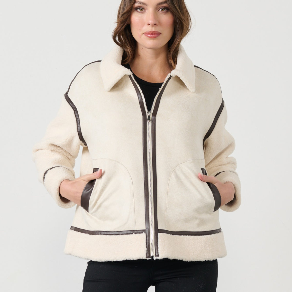 Caju - CZ962 Faux Suede and Sherpa Jacket – Magazine Designer Clothing