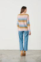 womens crew sweater pastel colours with hearts worn by model back view