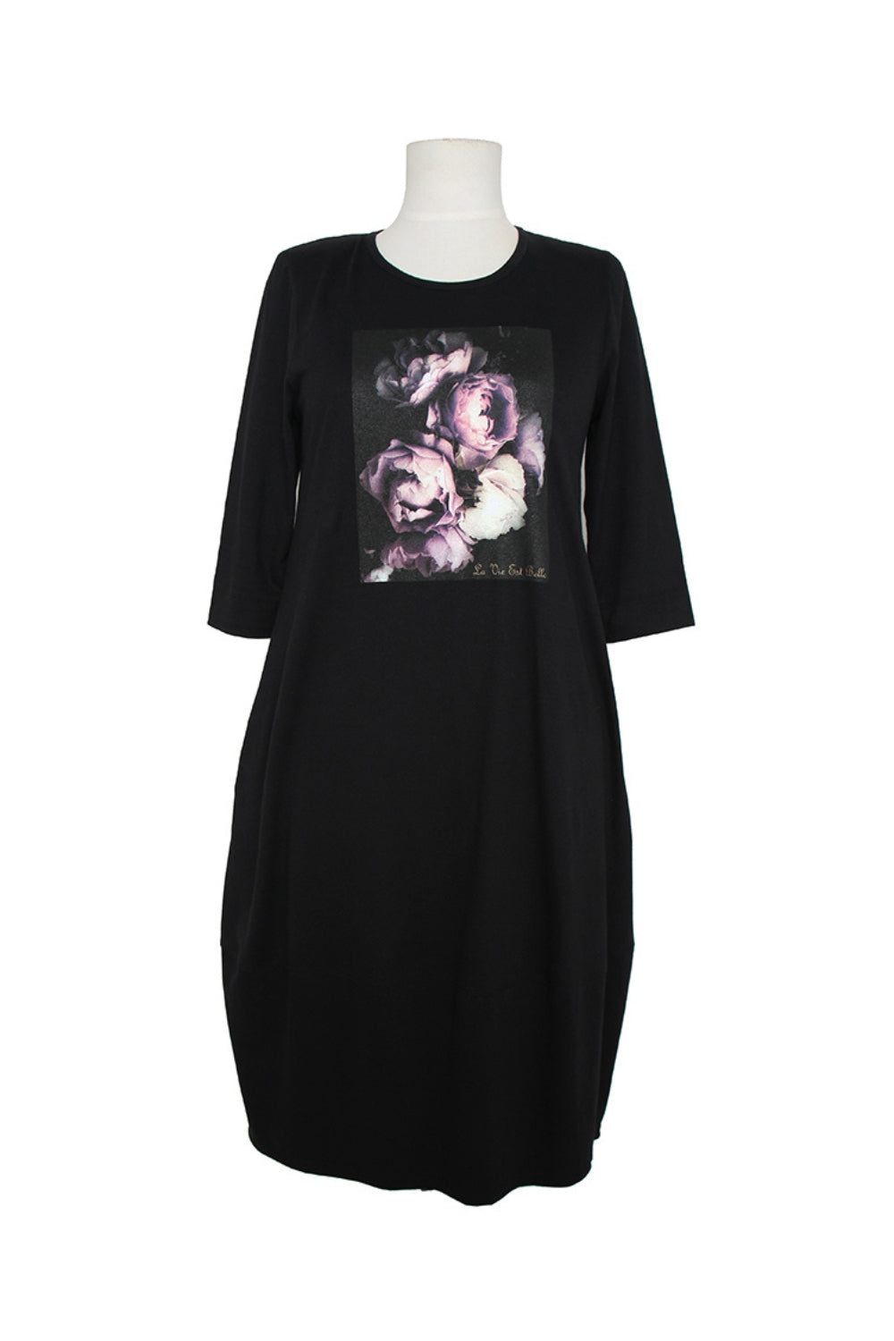 womens midi dress black floral screenprint