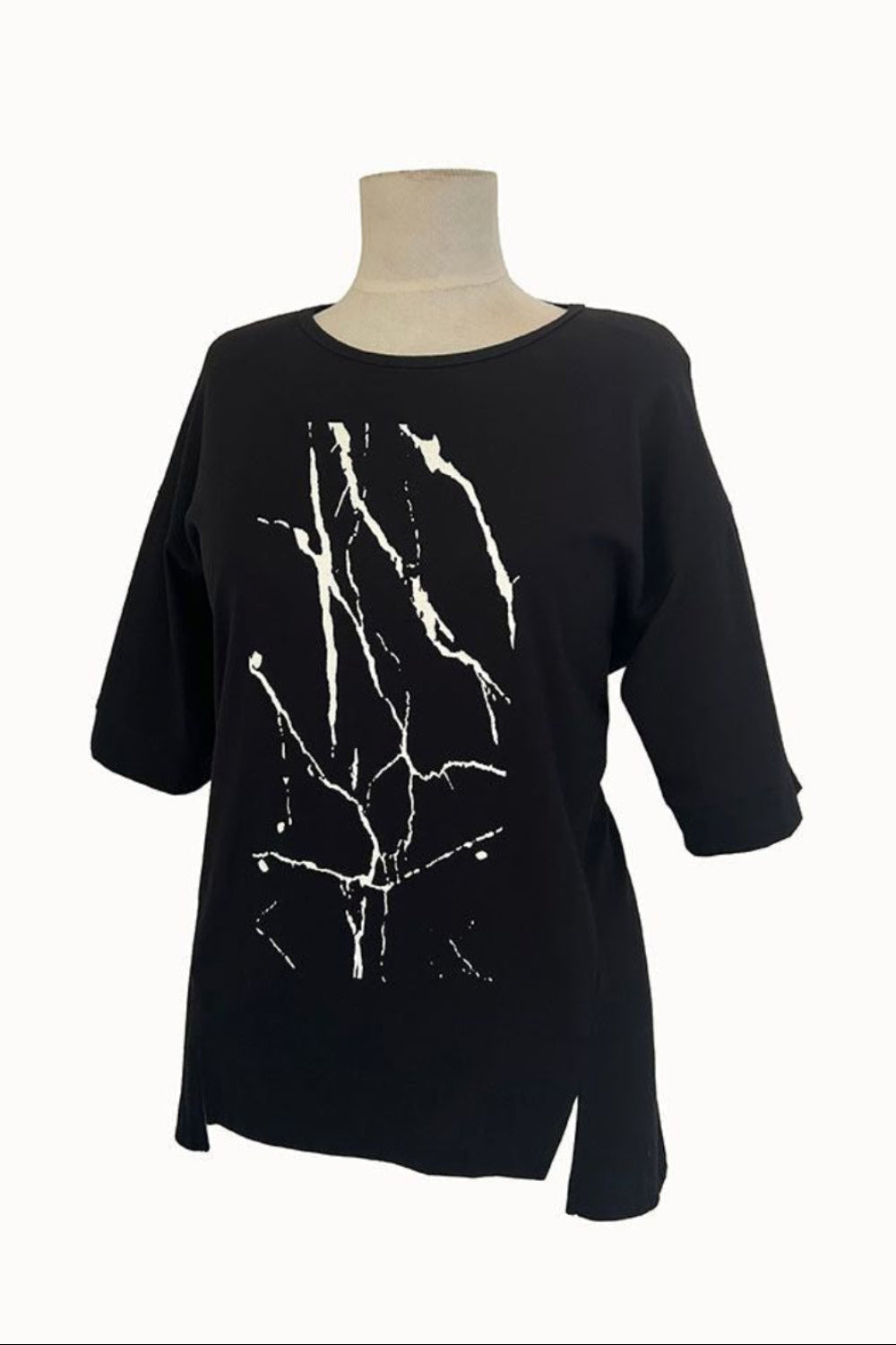 black oversized tee with abstract print white