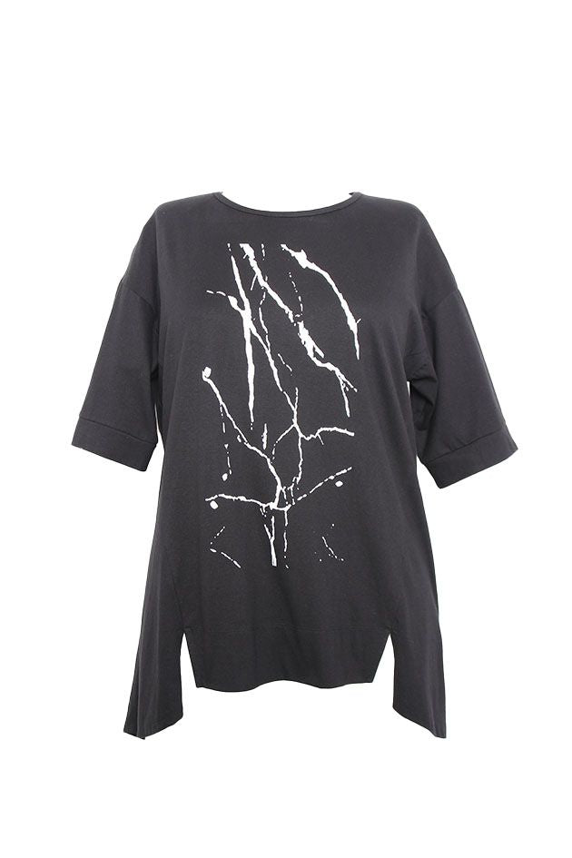 black oversized tee with abstract print white