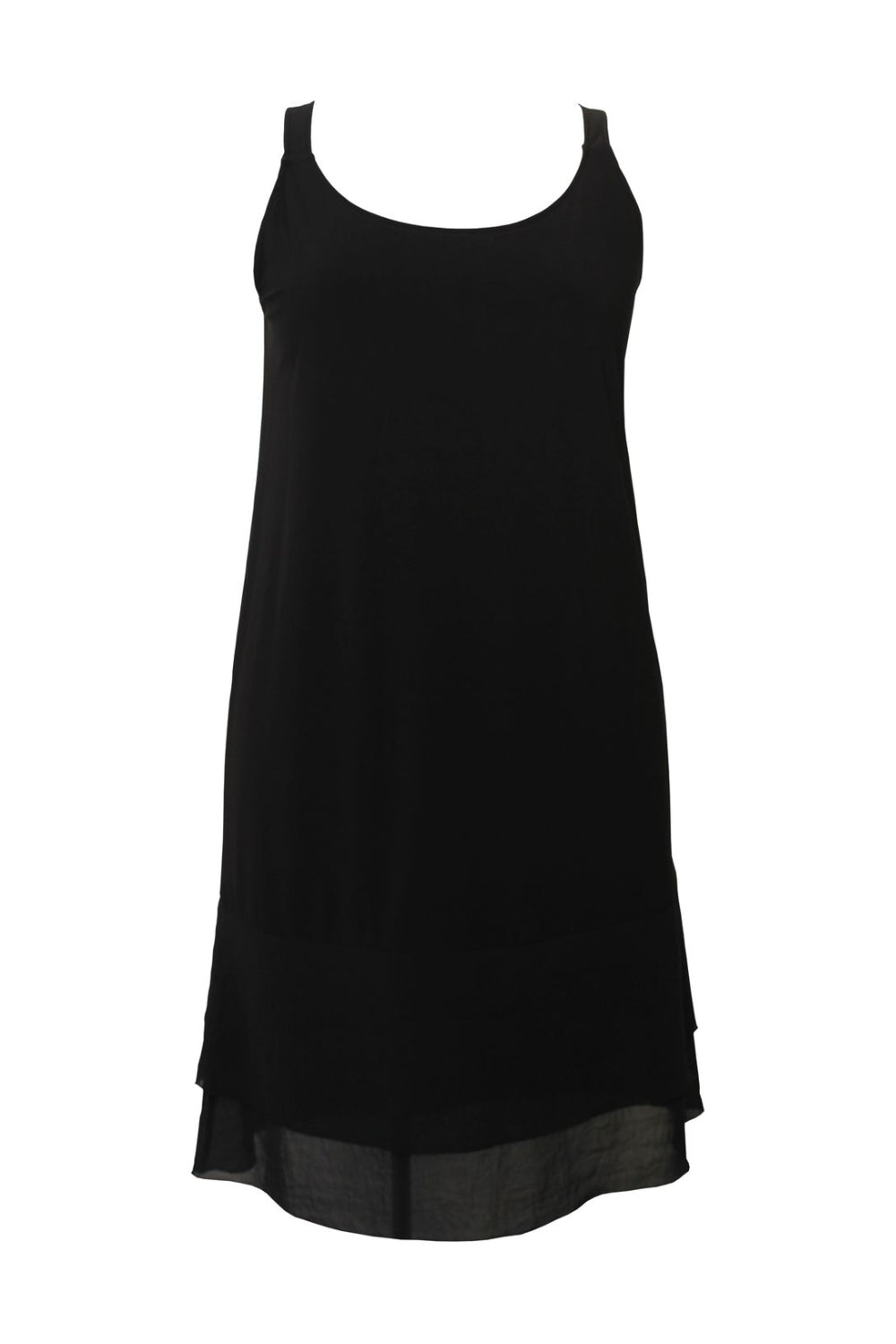 black cami with chiffon overlay on white background