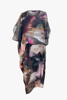 Multicolored dress with abstract design on a white background