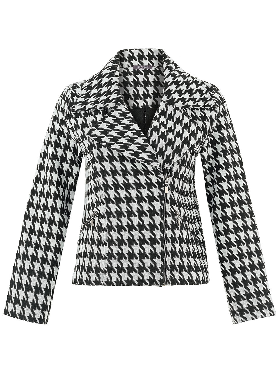 Houndstooth patterned jacket on a white background