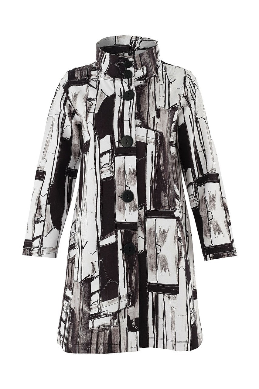 Black and white patterned coat on a white background