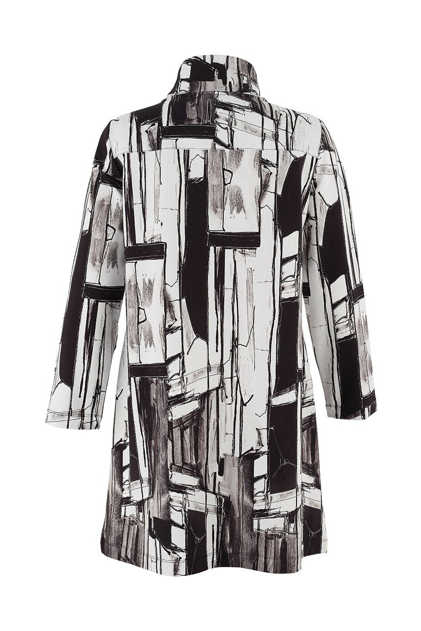 Abstract patterned coat on a white background back angle