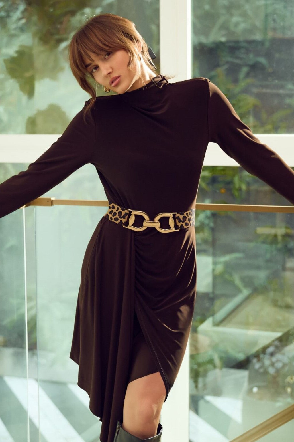 elasticated cheetah print belt with statement gold buckle