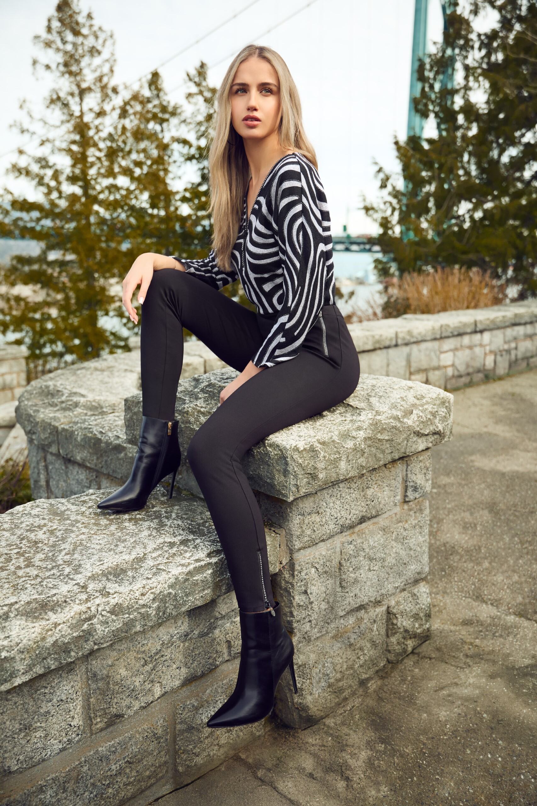 womens slim fit pant black with diamante zip details 