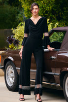 long sleeve cowl neck top with diamante detail sleeve