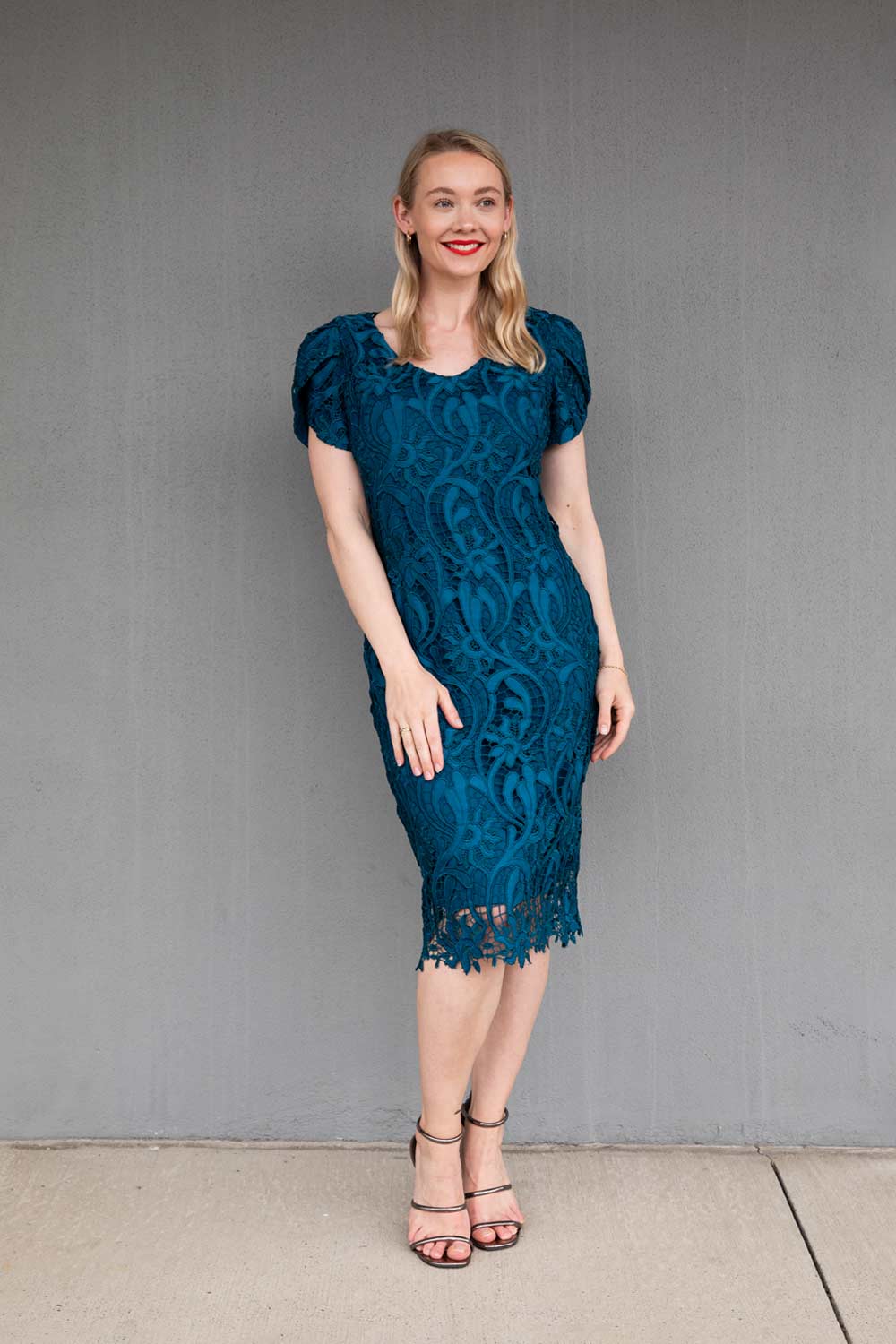 frank-lyman-teal-lace-dress