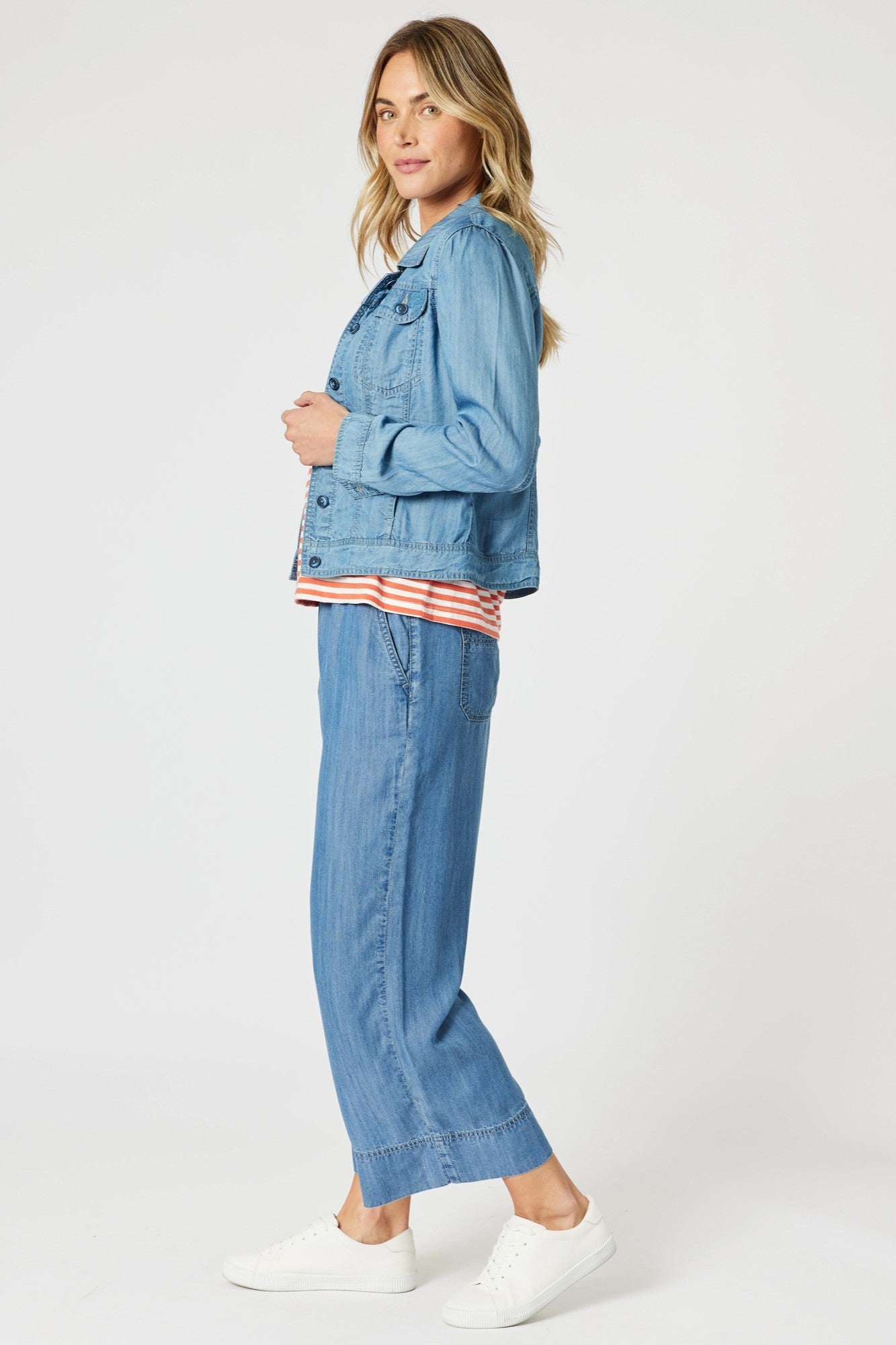 womens classic denim jacket cropped mid blue