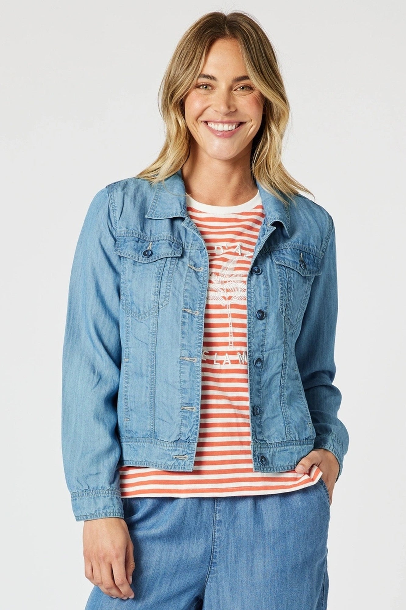 womens classic denim jacket cropped mid blue