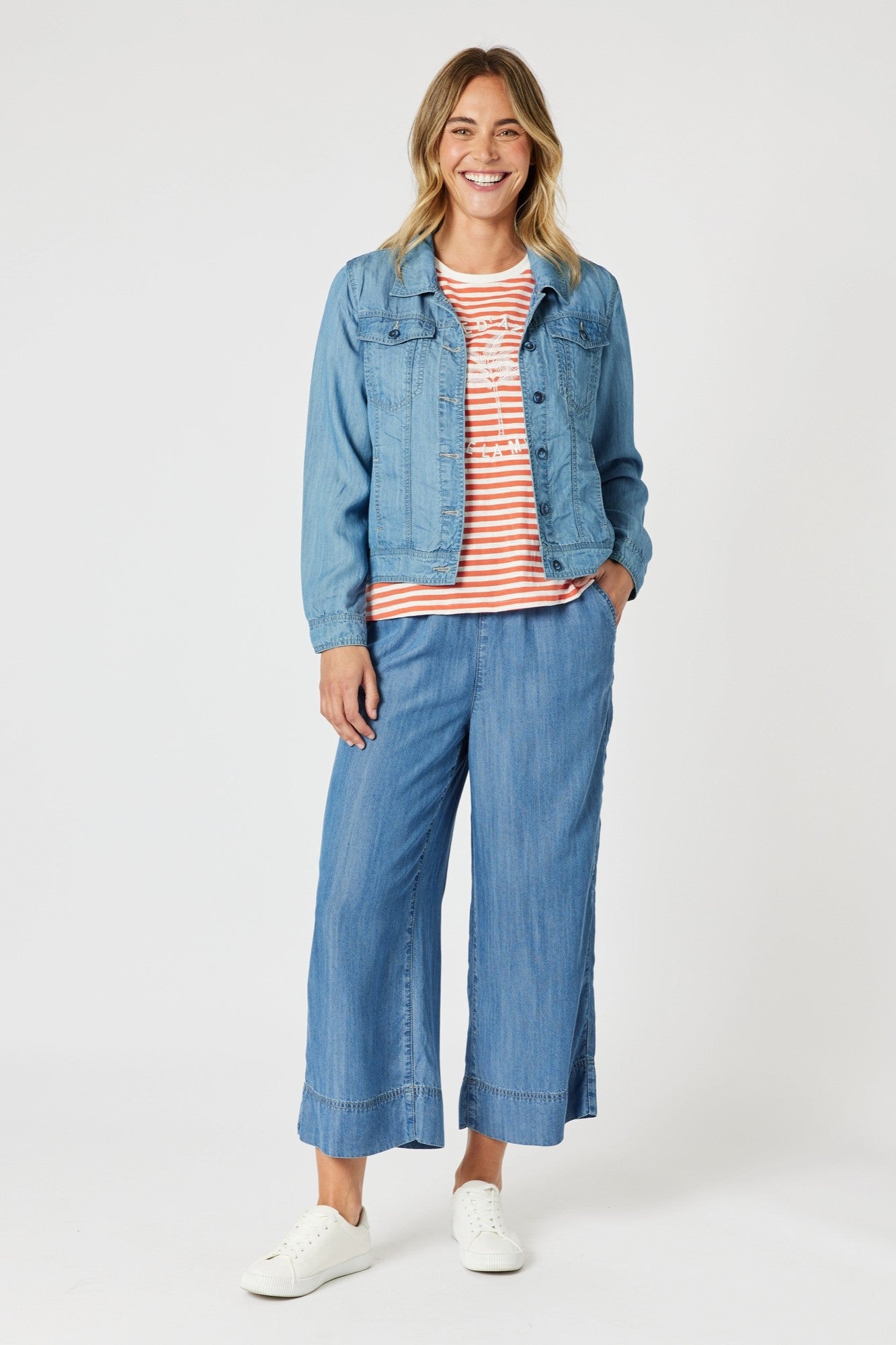 womens classic denim jacket cropped mid blue