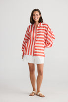 red and white stripe women's shirt