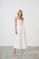 womens wide leg white pants with drawstring worn by model