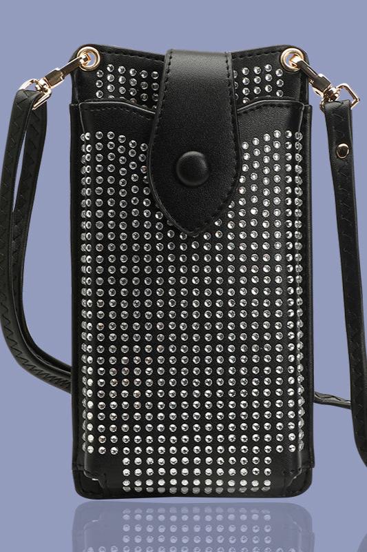 black diamante phone pouch bag