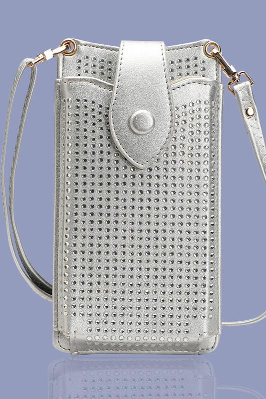 silver diamante phone bag