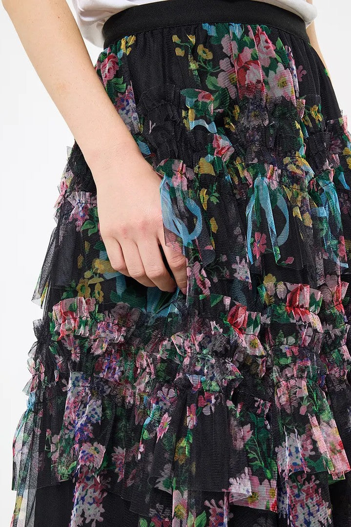 Floral tiered skirt with a white background